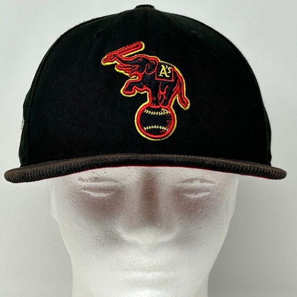 Oakland Athletics As Hat Baseball Cap Elephant Black Brown New Era Fitted 7 3/8 - Picture 2 of 11